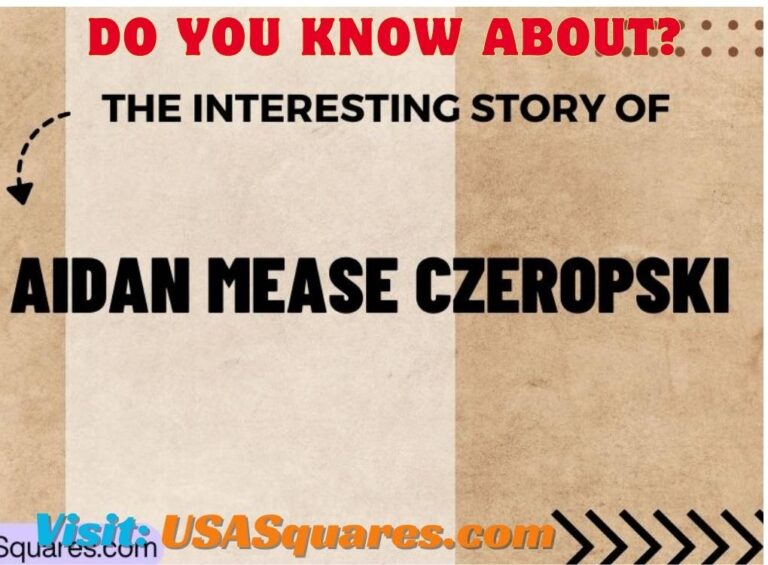 Promotional graphic showcasing the intriguing story of Aidan Mease Czeropski with a call to action to visit USASquares.com.