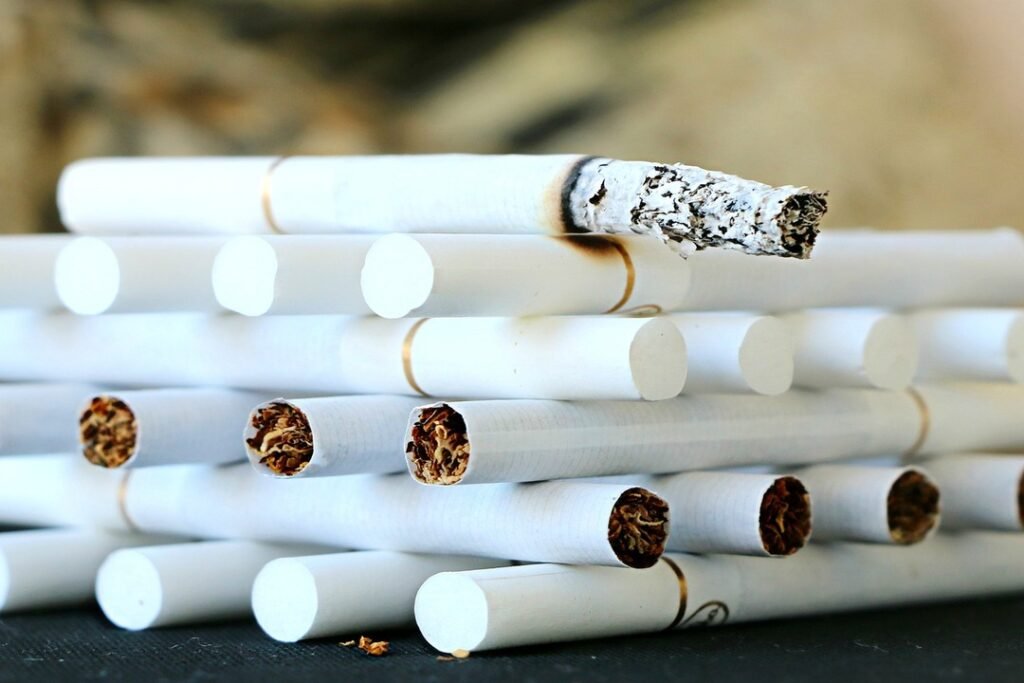 Close-up of a cigarette with a white ceramic filter tips