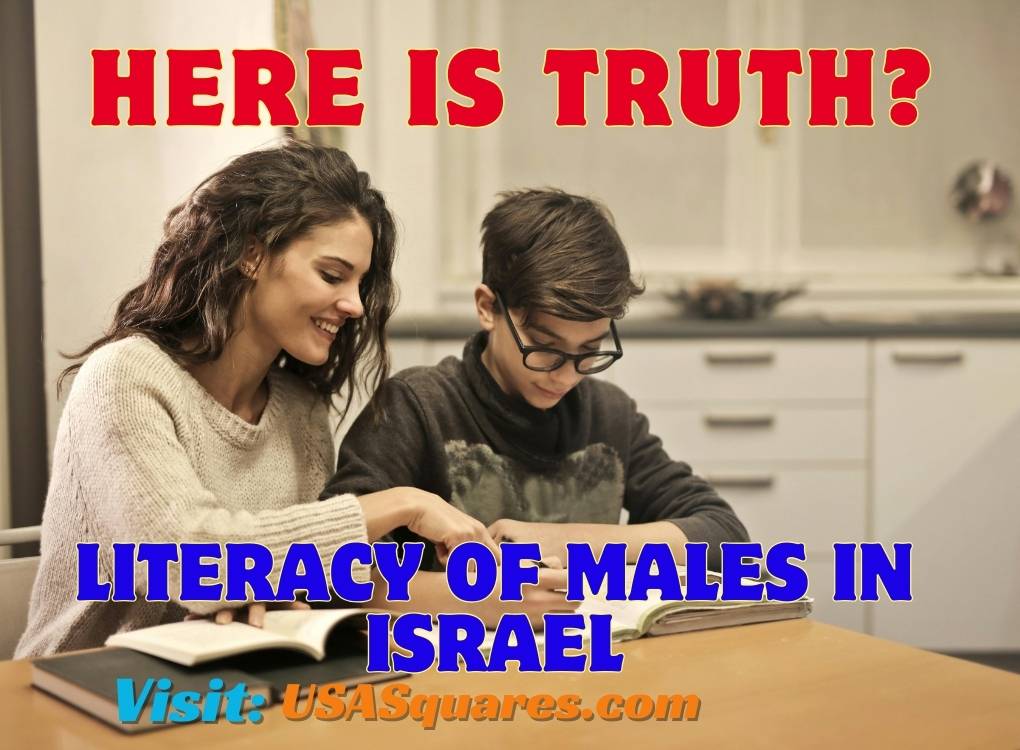 Infographic illustrating the literacy of males in Israel compared to global averages